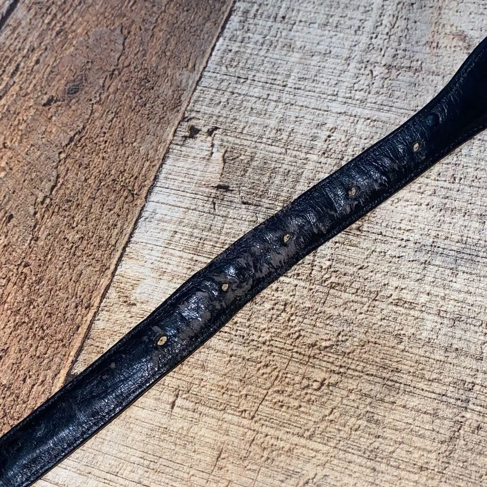DAVID DEAR 925 Silver Vintage Belt 38 Black leather Genuine‎ Ostrich Made In USA